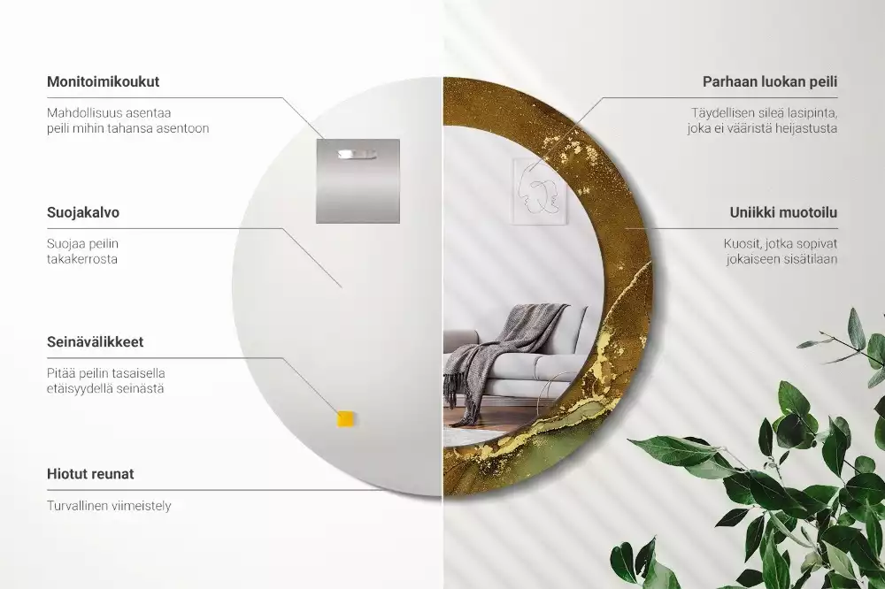 Oglindă rotundă ramă cu imprimeu Vârtejuri metalice