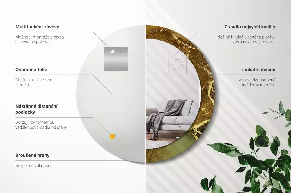 Oglindă rotundă ramă cu imprimeu Vârtejuri metalice