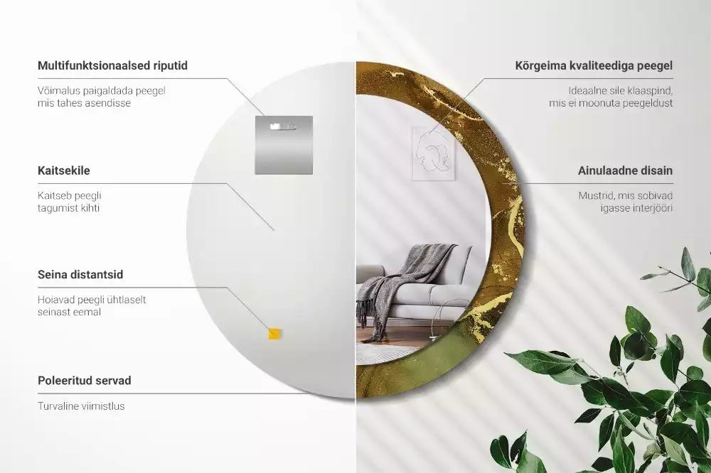 Oglindă rotundă ramă cu imprimeu Vârtejuri metalice