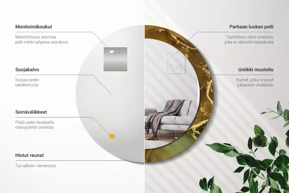 Oglindă rotundă ramă cu imprimeu Vârtejuri metalice