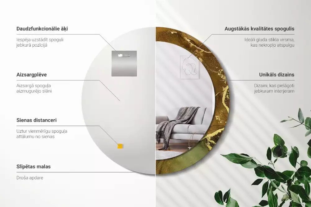 Oglindă rotundă ramă cu imprimeu Vârtejuri metalice