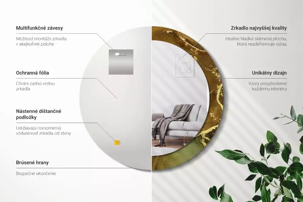 Oglindă rotundă ramă cu imprimeu Vârtejuri metalice