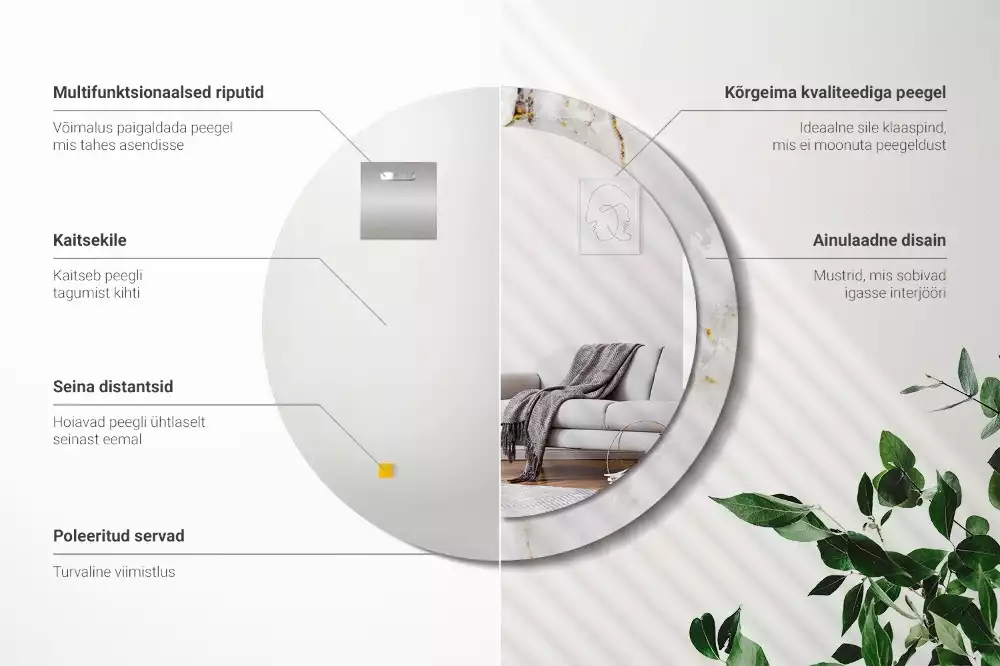 Oglindă rotundă imprimată Marmură strălucitoare