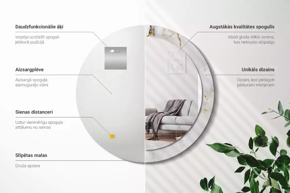 Oglindă rotundă imprimată Marmură strălucitoare