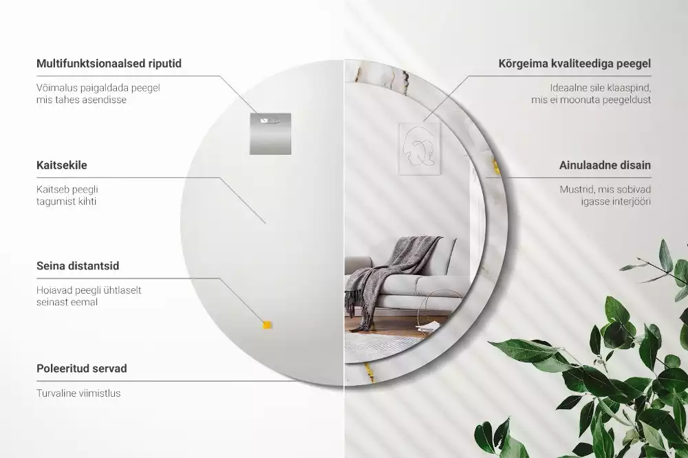 Oglindă rotundă imprimată Marmură strălucitoare