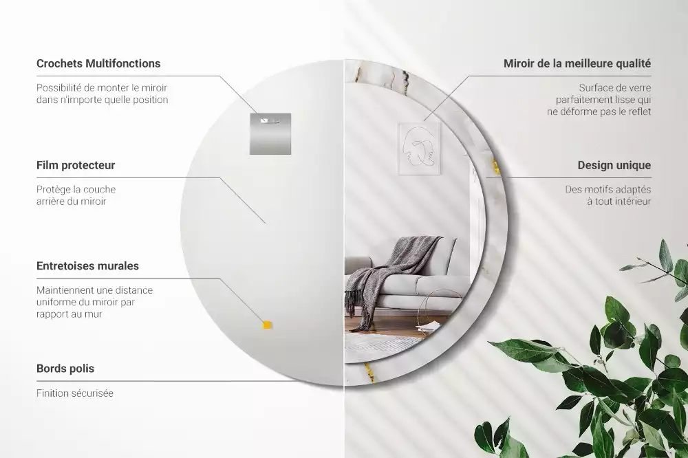 Oglindă rotundă imprimată Marmură strălucitoare