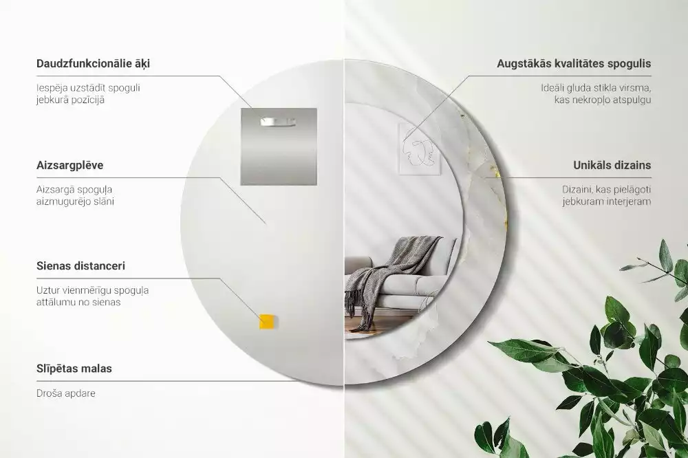 Oglindă rotundă imprimată Marmură strălucitoare