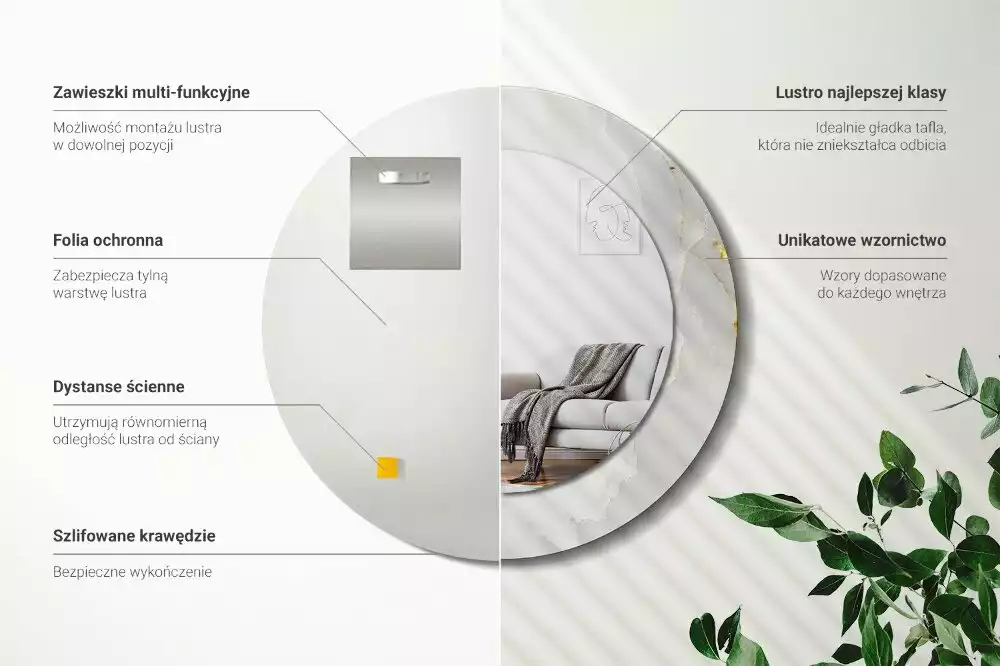 Oglindă rotundă imprimată Marmură strălucitoare