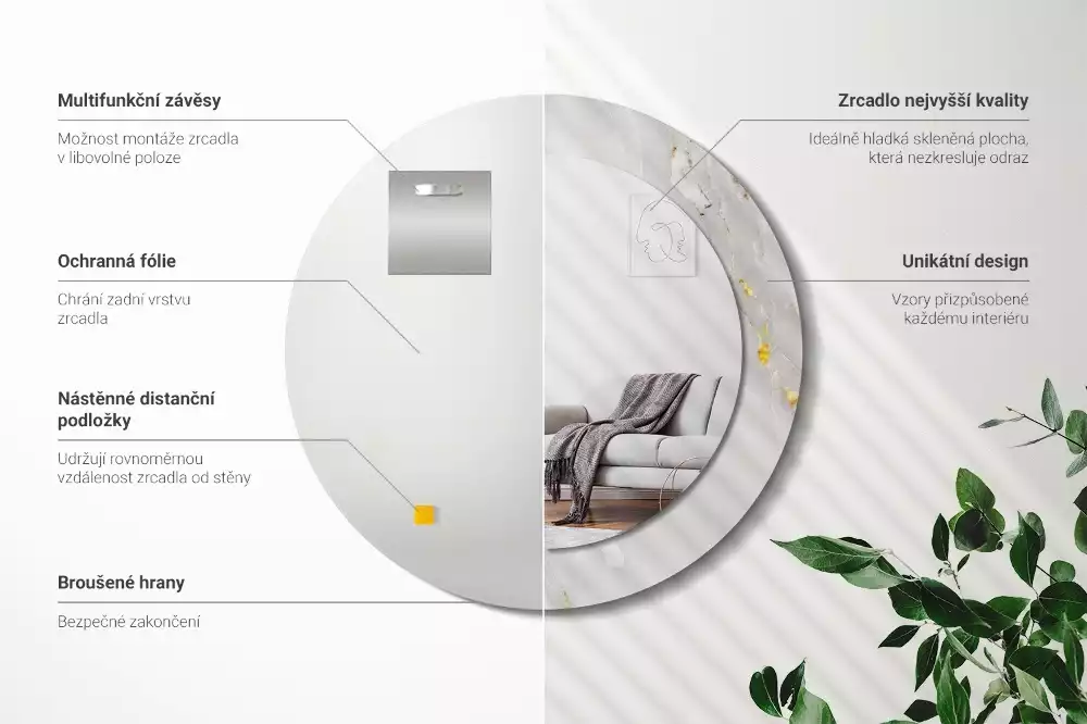 Oglindă rotundă imprimată Marmură strălucitoare