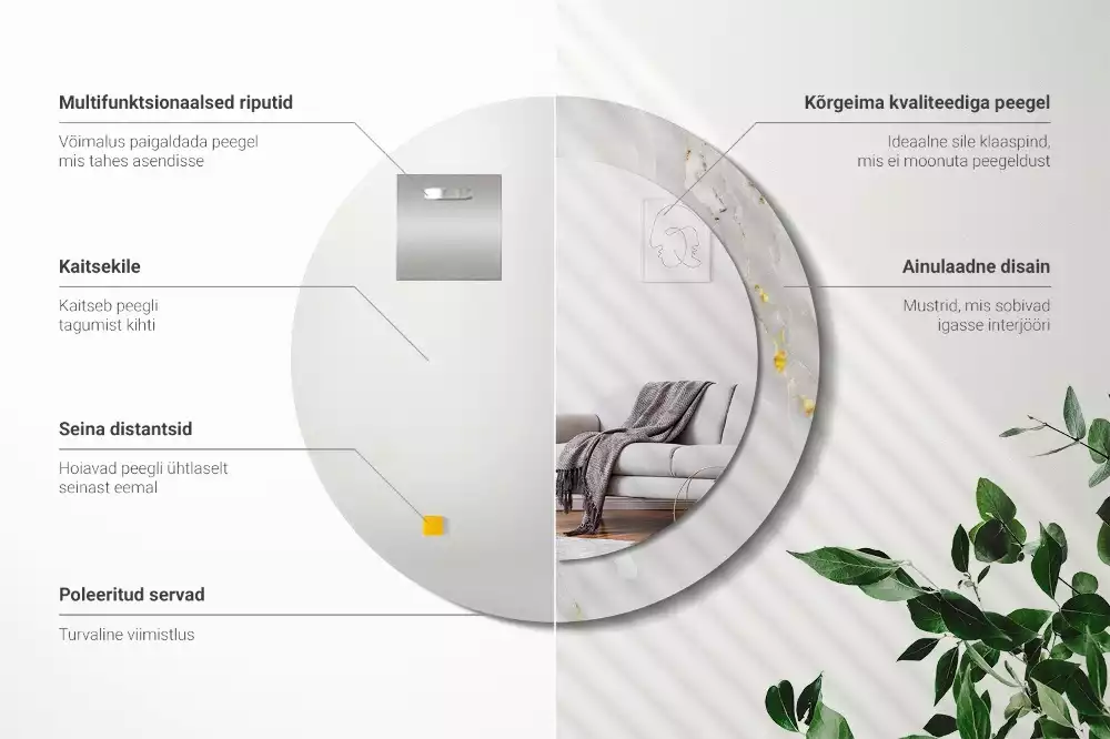 Oglindă rotundă imprimată Marmură strălucitoare