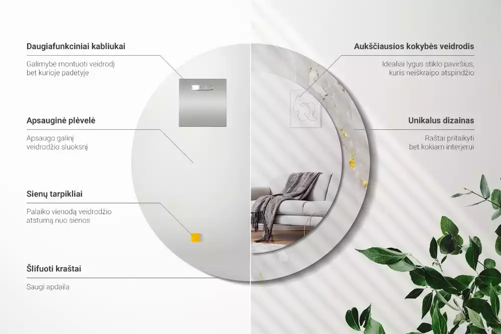 Oglindă rotundă imprimată Marmură strălucitoare