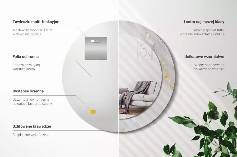 Oglindă rotundă imprimată Marmură strălucitoare