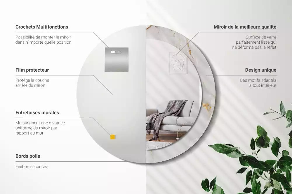 Oglindă rotundă imprimată Marmură strălucitoare