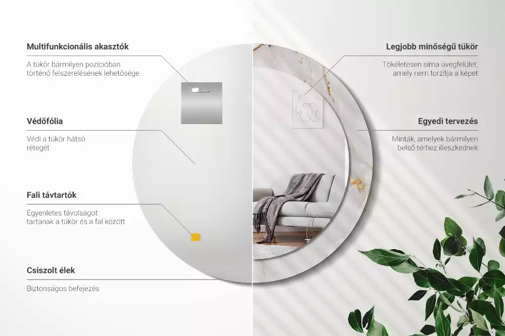 Oglindă rotundă imprimată Marmură strălucitoare