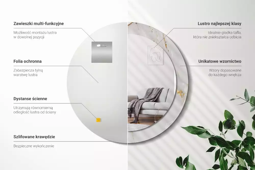 Oglindă rotundă imprimată Marmură strălucitoare