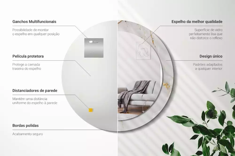 Oglindă rotundă imprimată Marmură strălucitoare