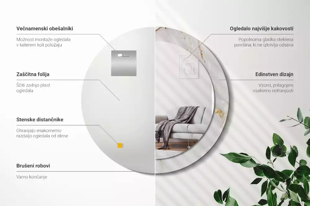 Oglindă rotundă imprimată Marmură strălucitoare