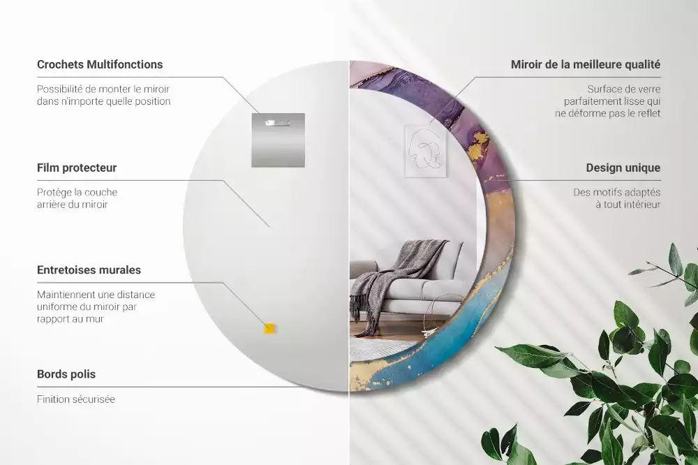 Oglindă rotundă ramă cu imprimeu Piatră de marmură