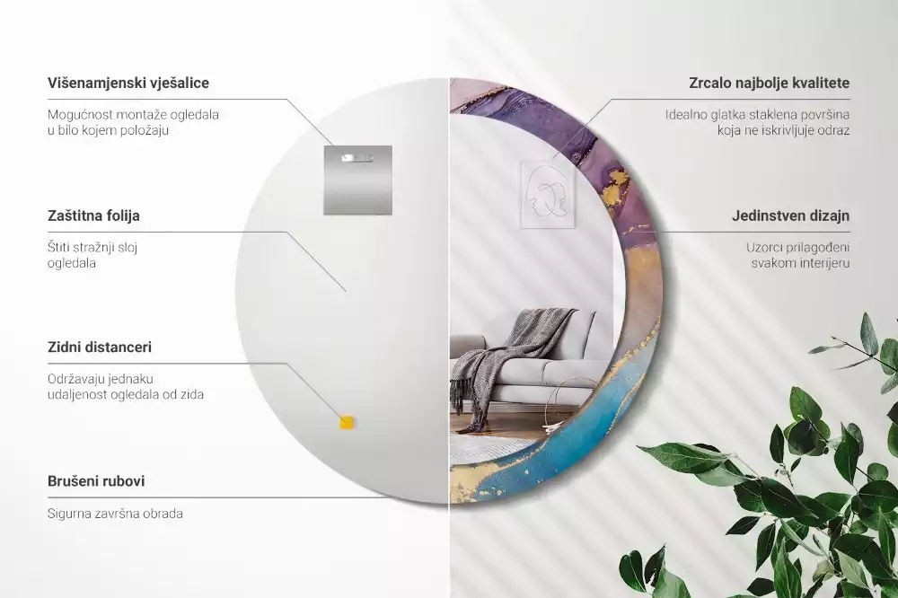 Oglindă rotundă ramă cu imprimeu Piatră de marmură