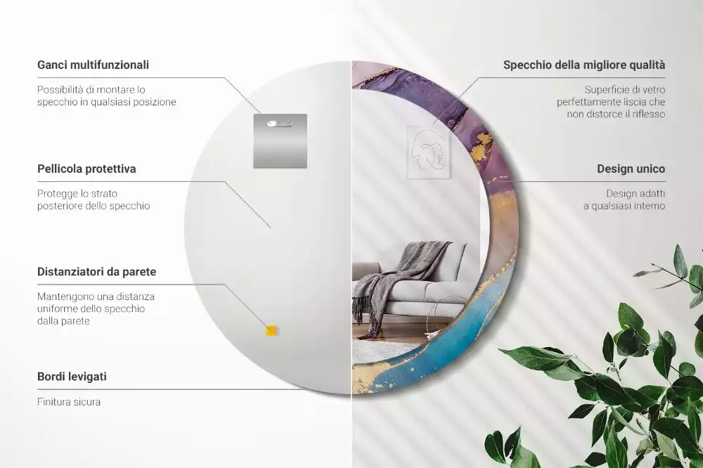 Oglindă rotundă ramă cu imprimeu Piatră de marmură