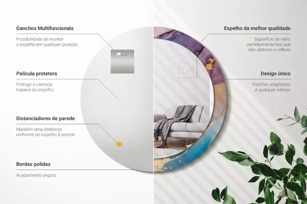 Oglindă rotundă ramă cu imprimeu Piatră de marmură