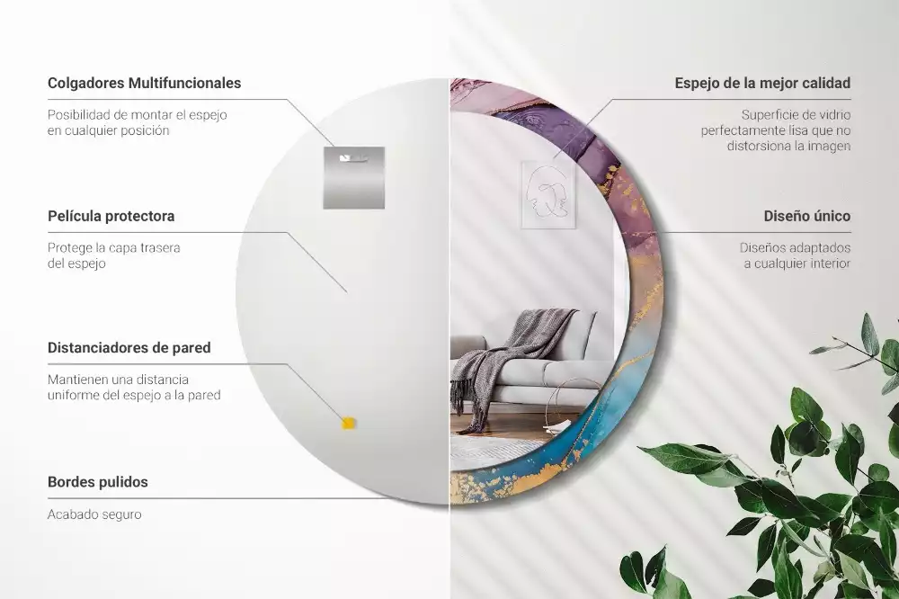 Oglindă rotundă ramă cu imprimeu Piatră de marmură