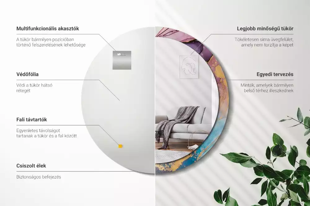 Oglindă rotundă ramă cu imprimeu Piatră de marmură