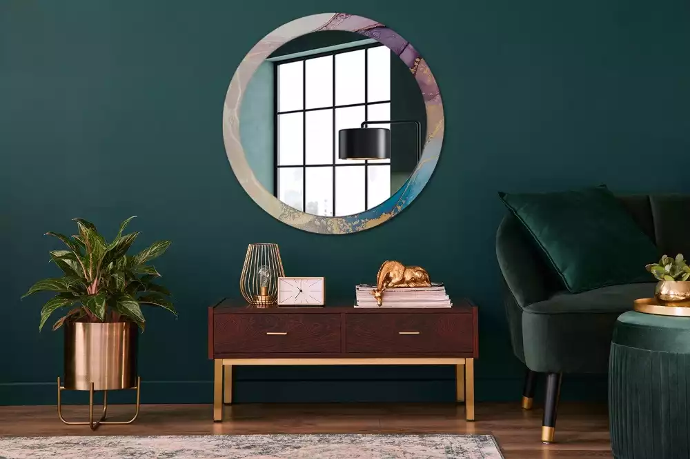 Oglindă rotundă ramă cu imprimeu Piatră de marmură