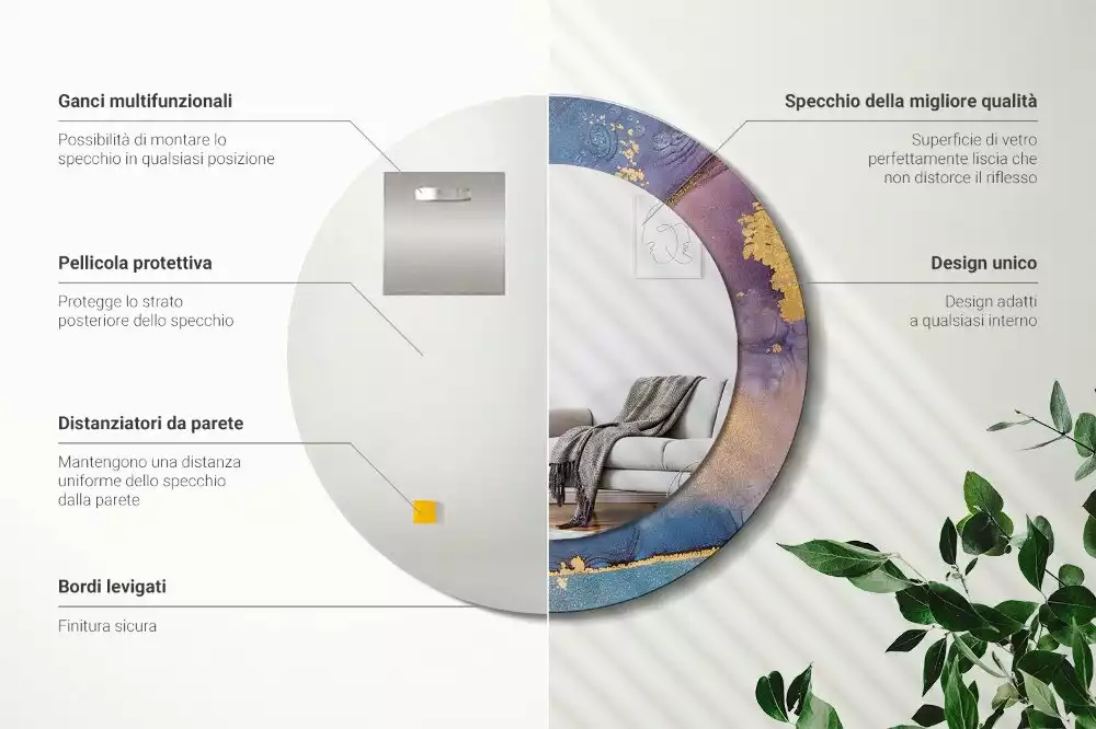 Oglindă rotundă ramă cu imprimeu Piatră de marmură