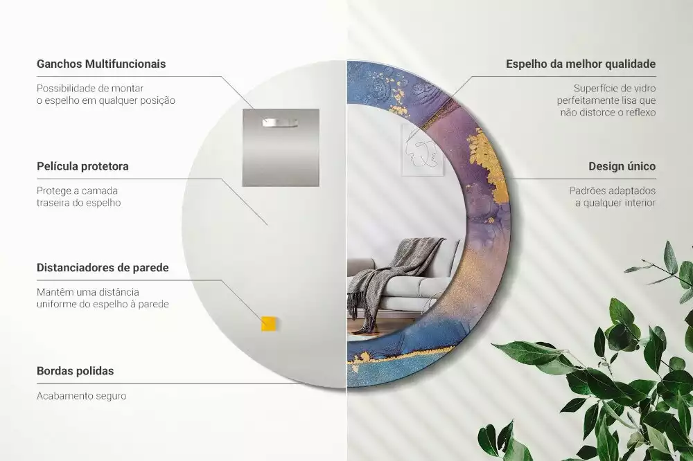 Oglindă rotundă ramă cu imprimeu Piatră de marmură