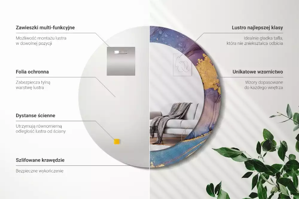 Oglindă rotundă ramă cu imprimeu Piatră de marmură