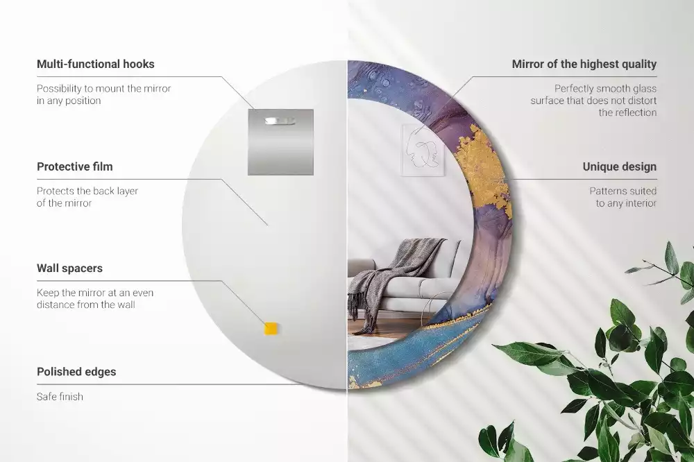 Oglindă rotundă ramă cu imprimeu Piatră de marmură