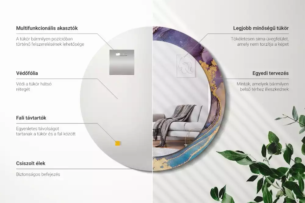 Oglindă rotundă ramă cu imprimeu Piatră de marmură