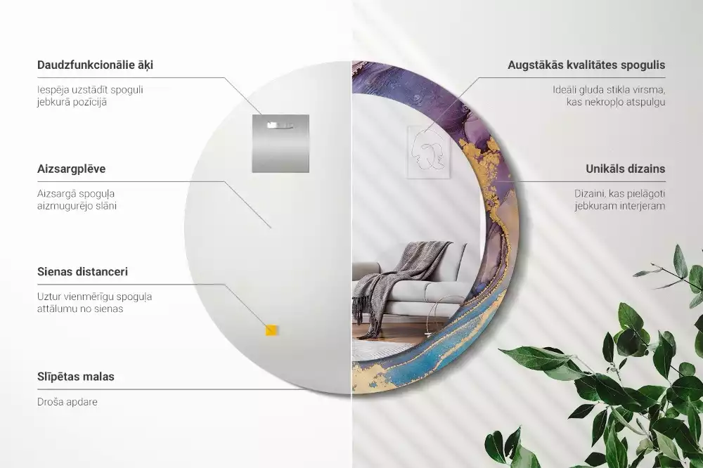 Oglindă rotundă ramă cu imprimeu Piatră de marmură