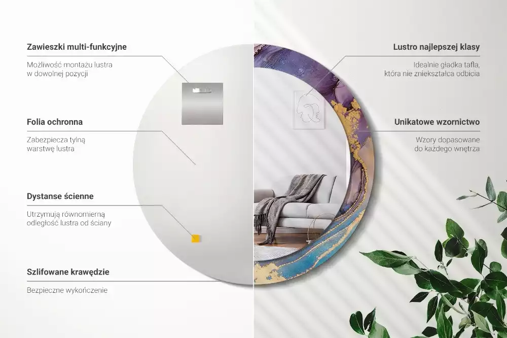 Oglindă rotundă ramă cu imprimeu Piatră de marmură