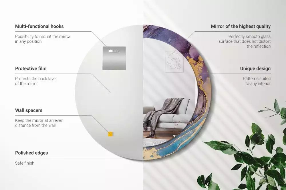 Oglindă rotundă ramă cu imprimeu Piatră de marmură