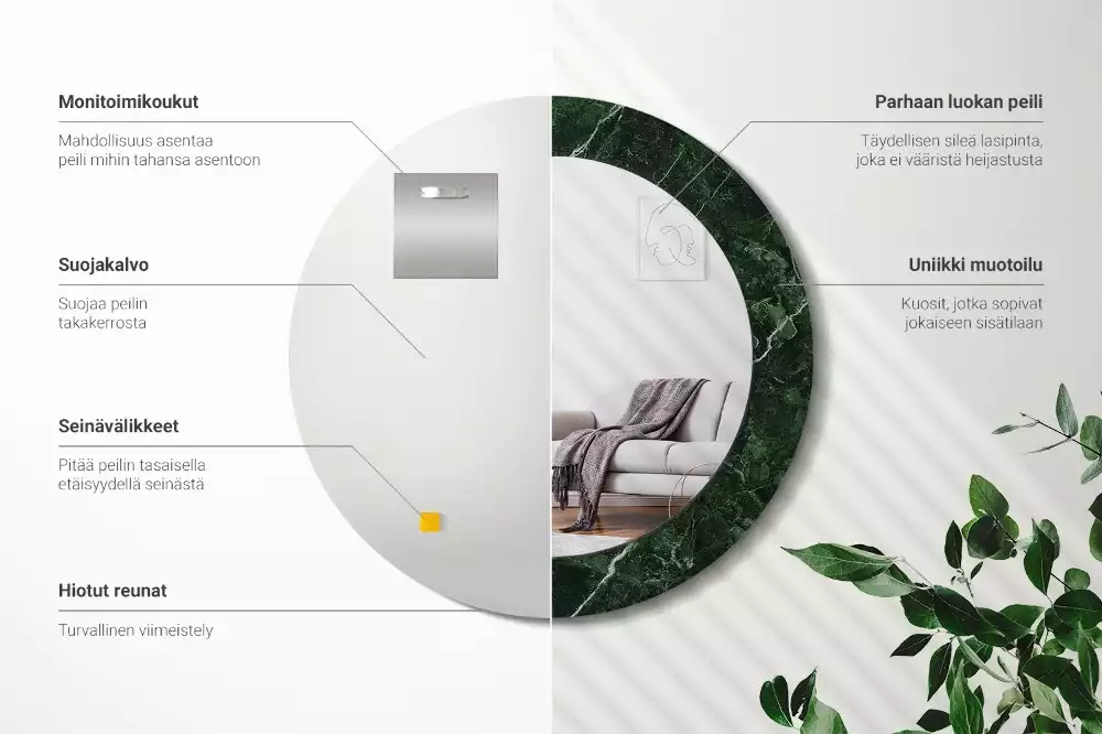 Oglindă rotundă imprimată Marmură verde