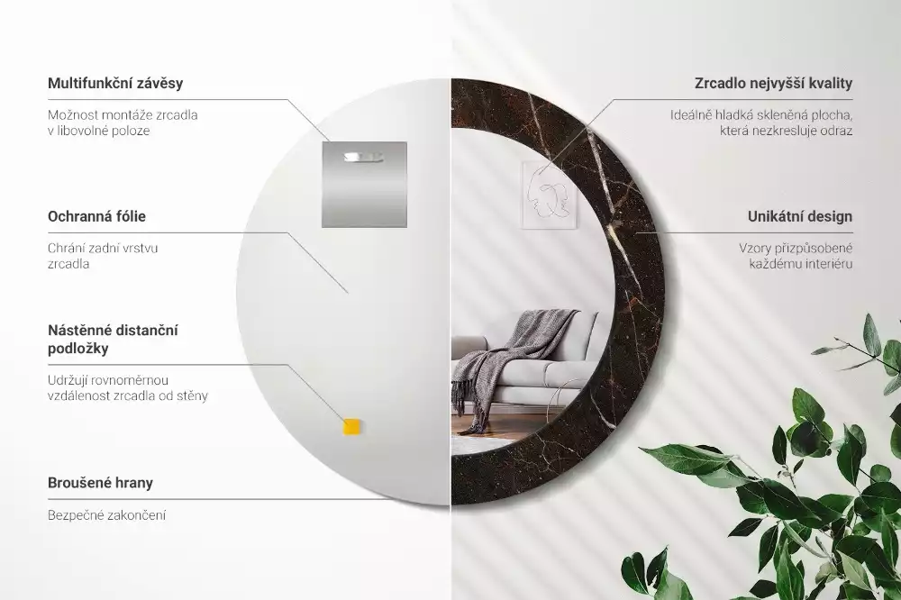 Oglindă cu decor rotundă Marmură maro