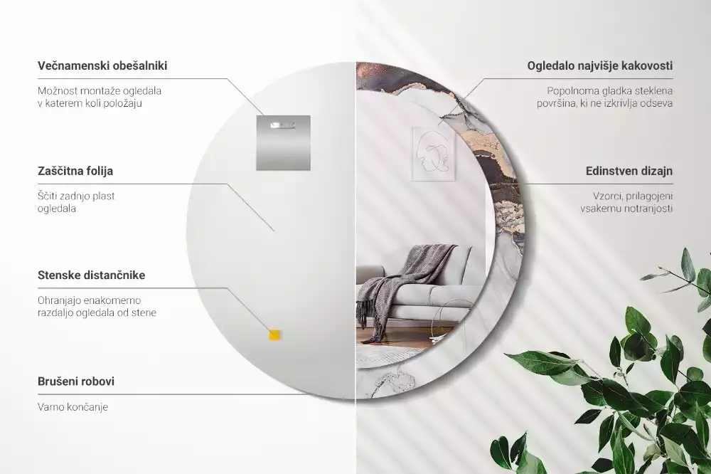 Oglindă rotundă ramă cu imprimeu Marmură abstractă