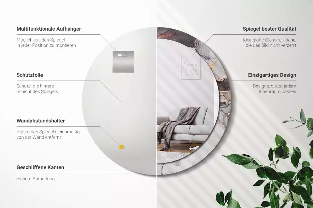 Oglindă rotundă ramă cu imprimeu Marmură abstractă