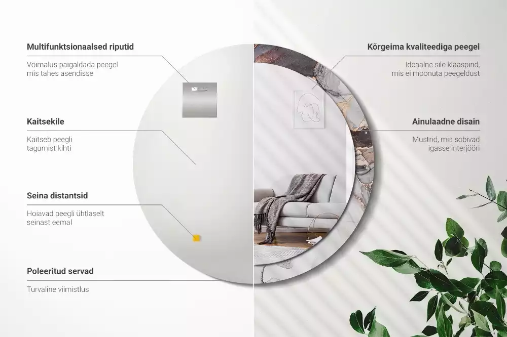 Oglindă rotundă ramă cu imprimeu Marmură abstractă