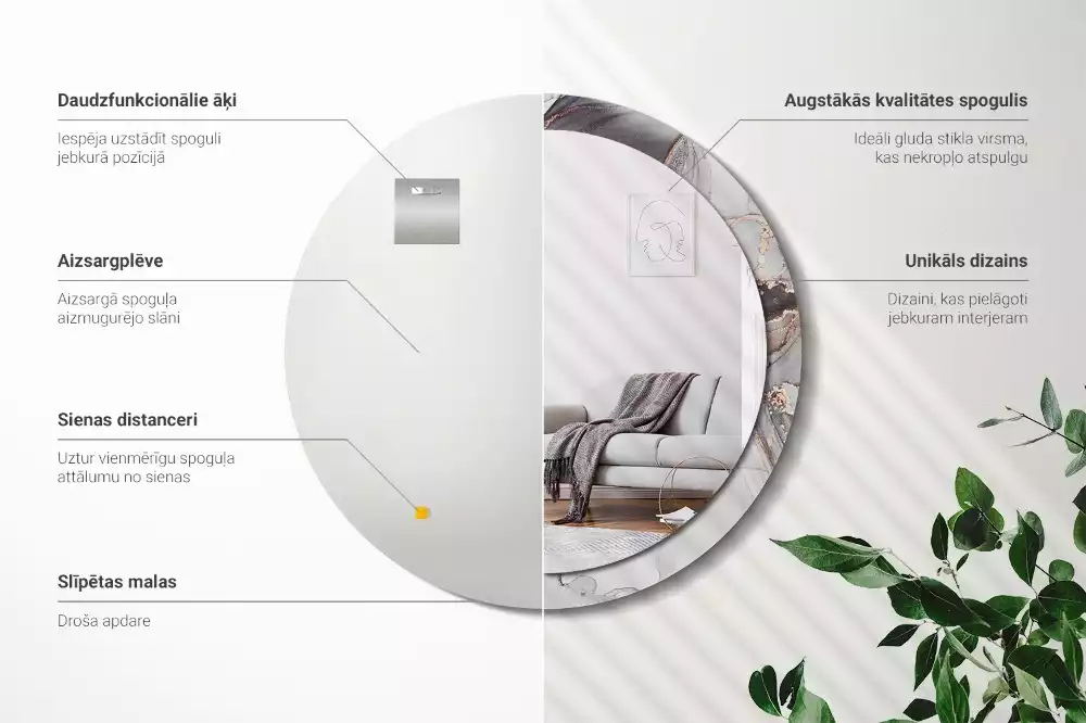 Oglindă rotundă ramă cu imprimeu Marmură abstractă