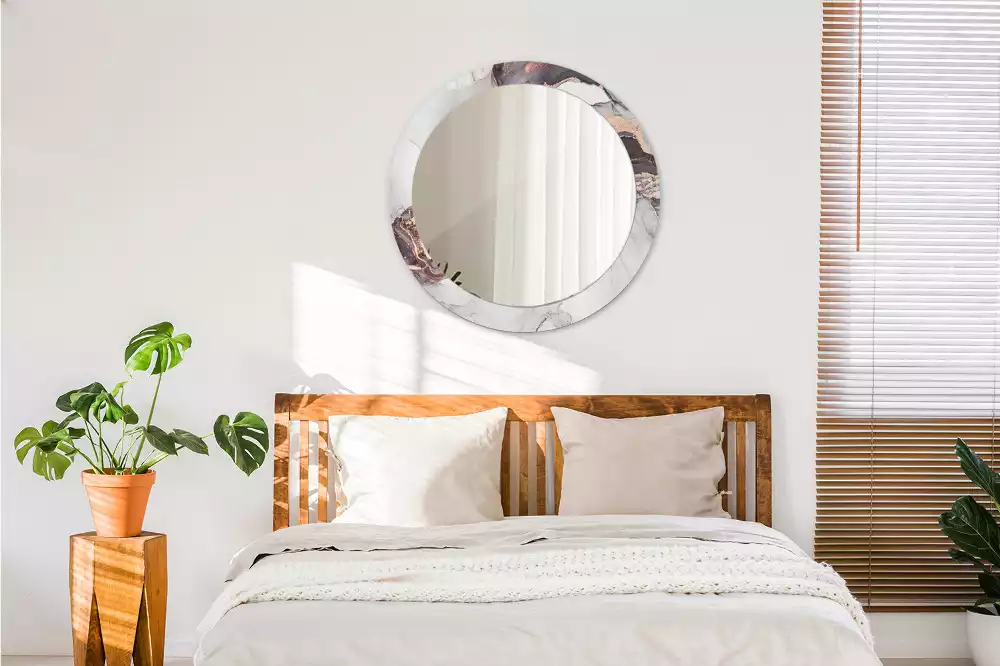 Oglindă rotundă ramă cu imprimeu Marmură abstractă