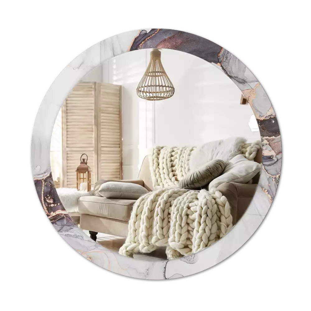 Oglindă rotundă ramă cu imprimeu Marmură abstractă