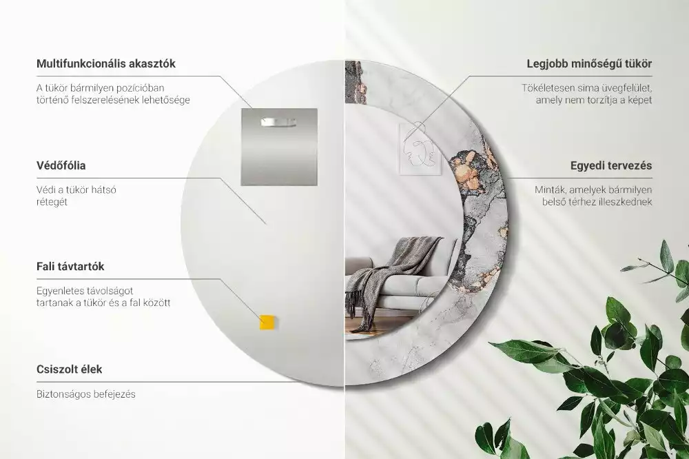 Oglindă rotundă ramă cu imprimeu Marmură abstractă