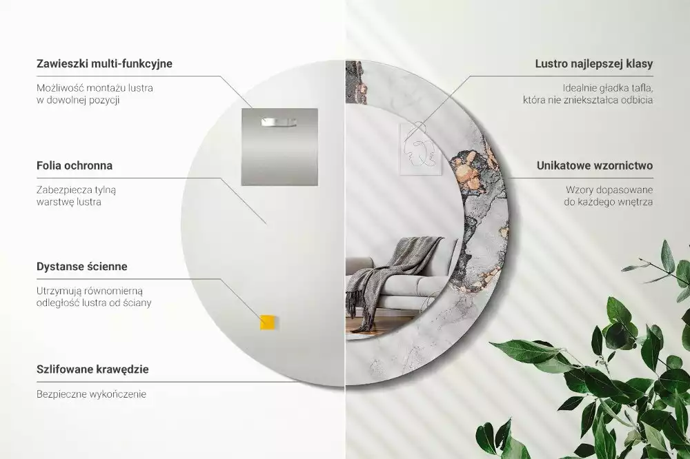 Oglindă rotundă ramă cu imprimeu Marmură abstractă