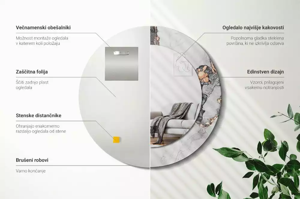 Oglindă rotundă ramă cu imprimeu Marmură abstractă