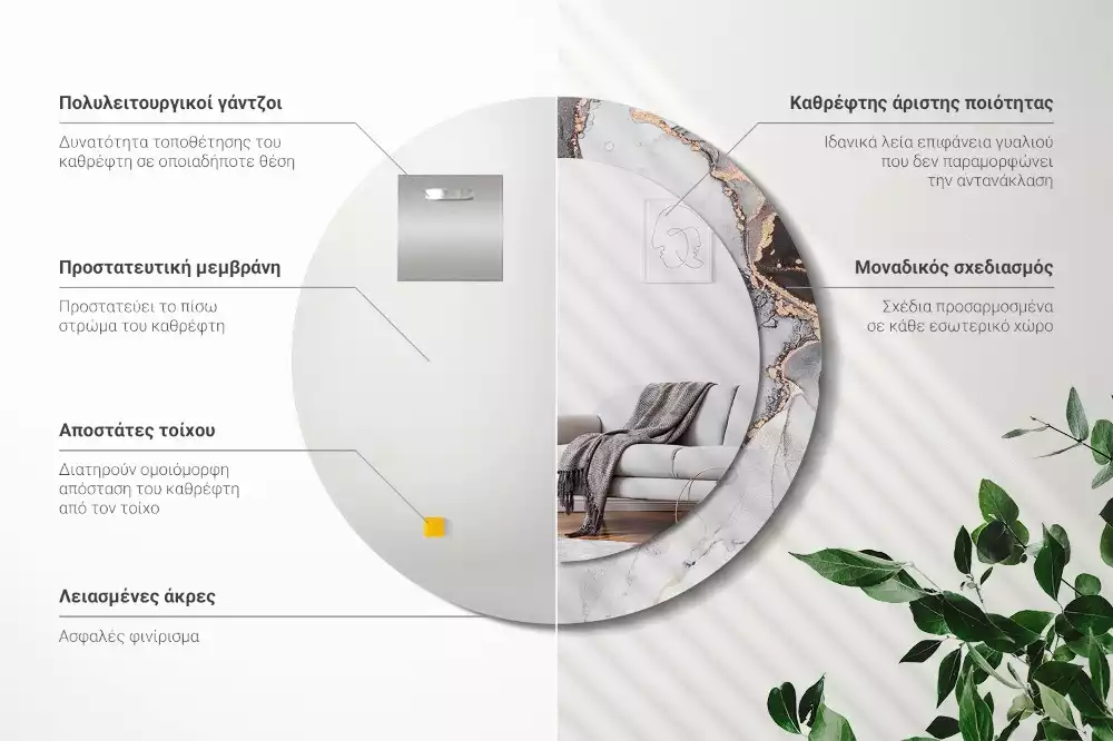 Oglindă rotundă ramă cu imprimeu Marmură abstractă