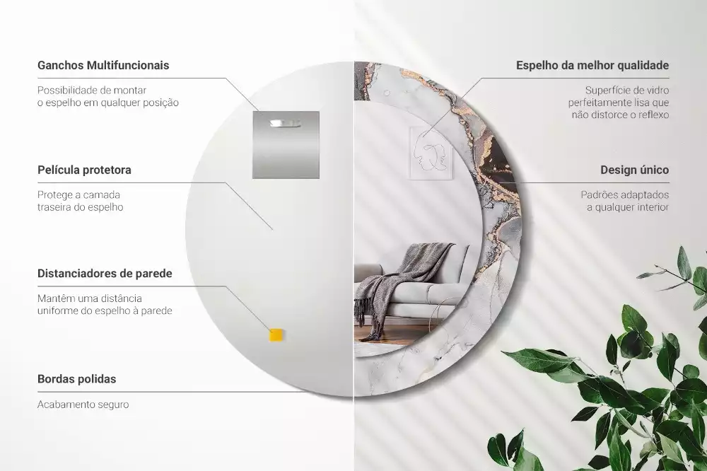 Oglindă rotundă ramă cu imprimeu Marmură abstractă