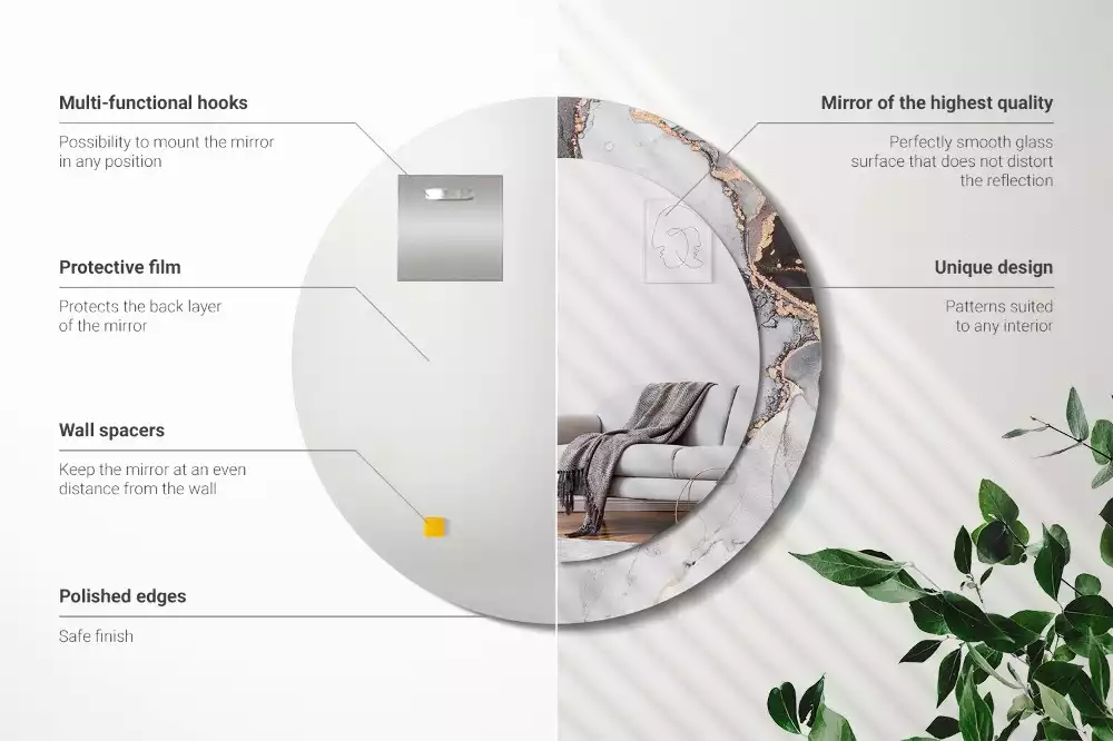 Oglindă rotundă ramă cu imprimeu Marmură abstractă